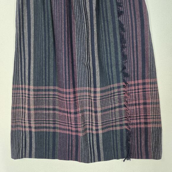VTG Pant-Her Plaid Skirt 13/14* Multi Poly Wool Blend Fringe Preppy Union Label - Picture 3 of 16